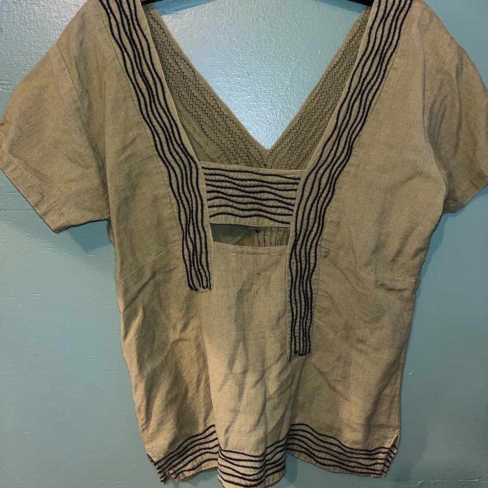 AVATAR Moss Green Embroidered V-Neck V-Back Cutout Nepal Blouse Top - Picture 2 of 7